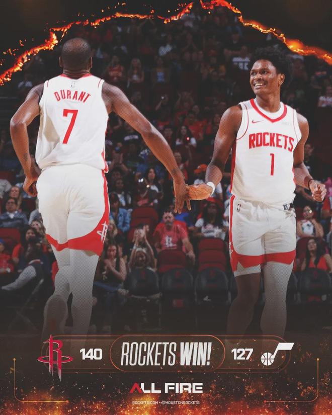 10中7！杜兰特火箭首秀爆发！23分钟怒砍20+2