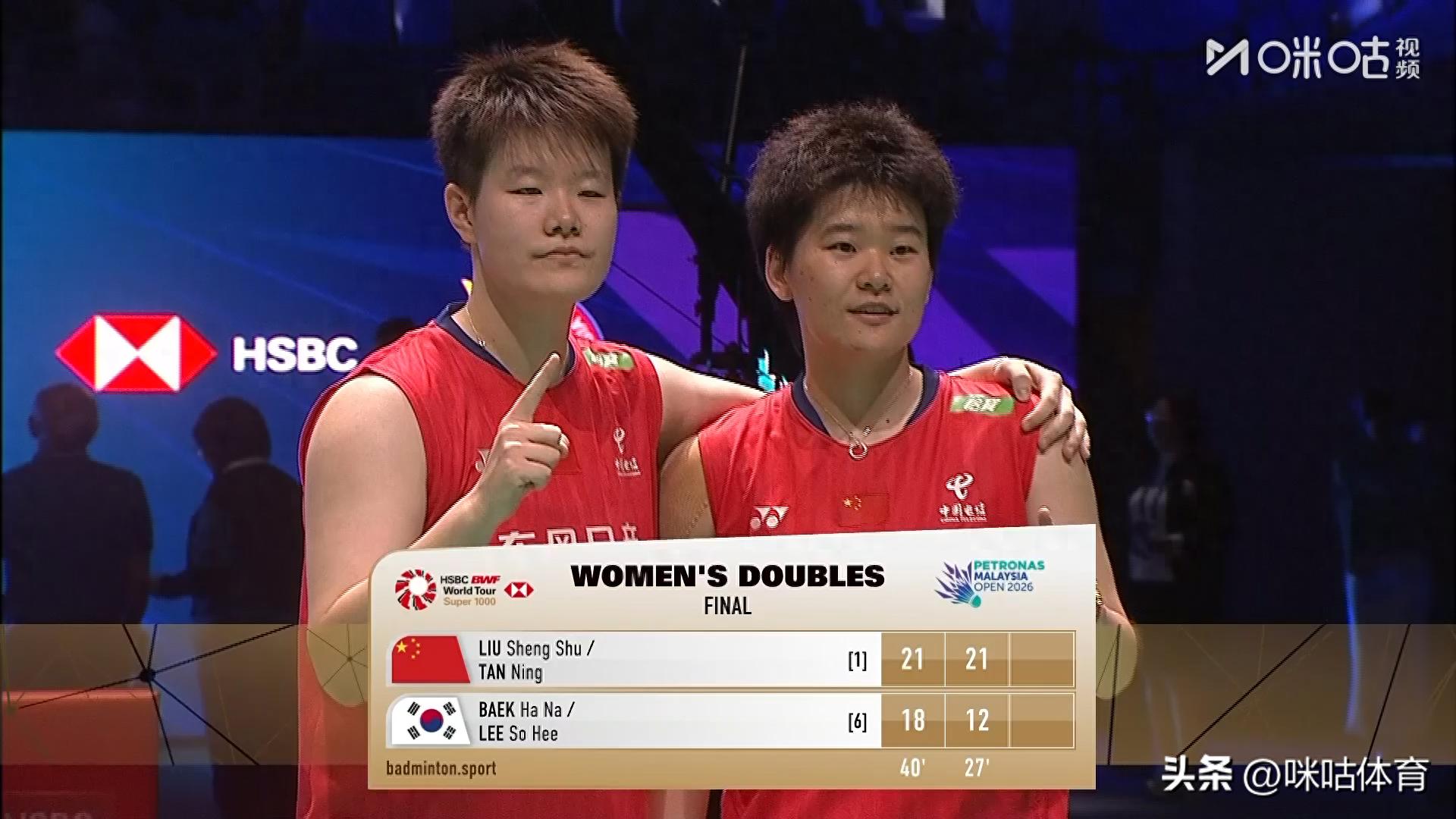 复仇之战！刘圣书/谭宁横扫白荷娜/李绍希 大马公开赛再夺女双桂冠