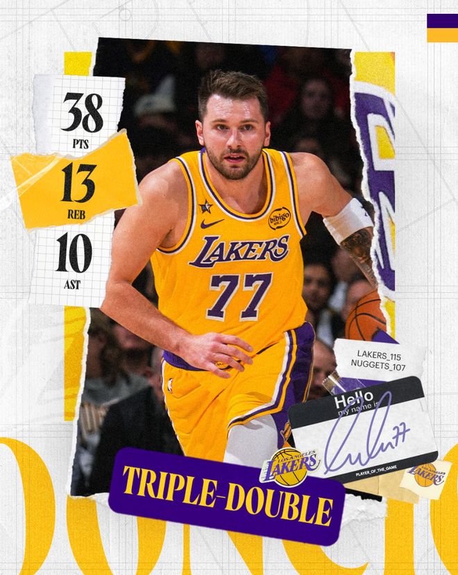 轰38+13+10创纪录！湖蜜高呼东契奇世界最强 詹姆斯：向他致敬